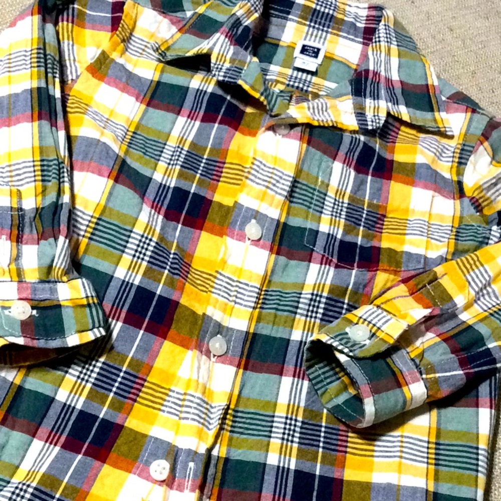 Janie and Jack mustard and green plaid shirt 2T